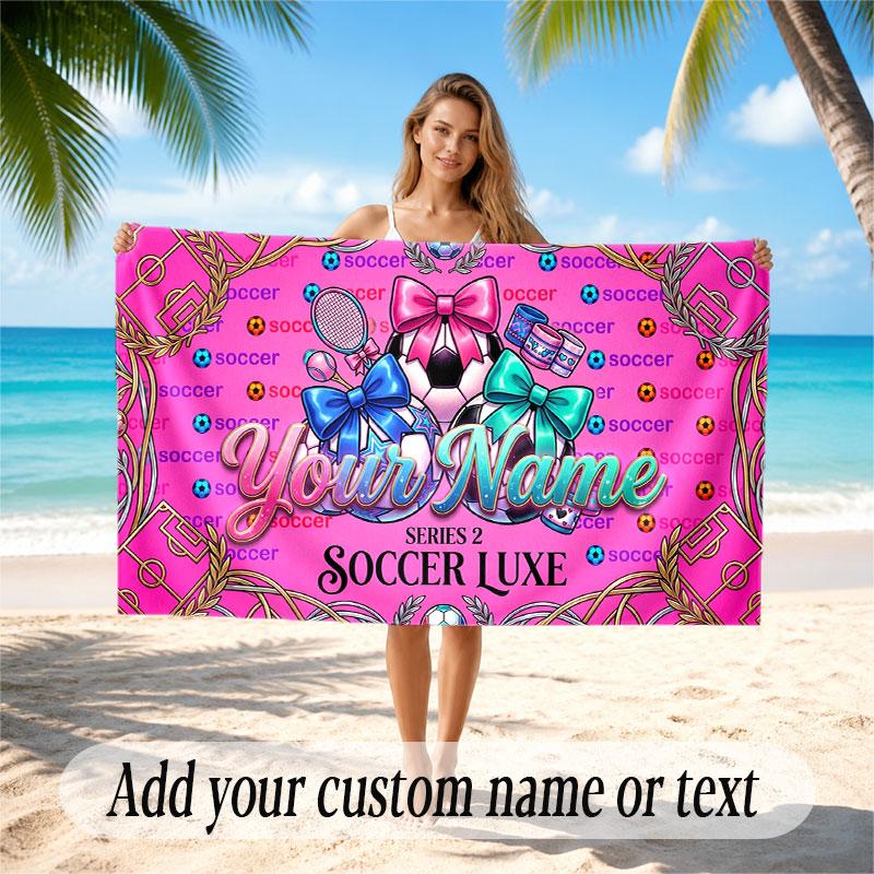 Soccer Theme Beach Towel Personalized Custom Name & Text Soft Quick Dry Beach Towel for Swimming Travel
