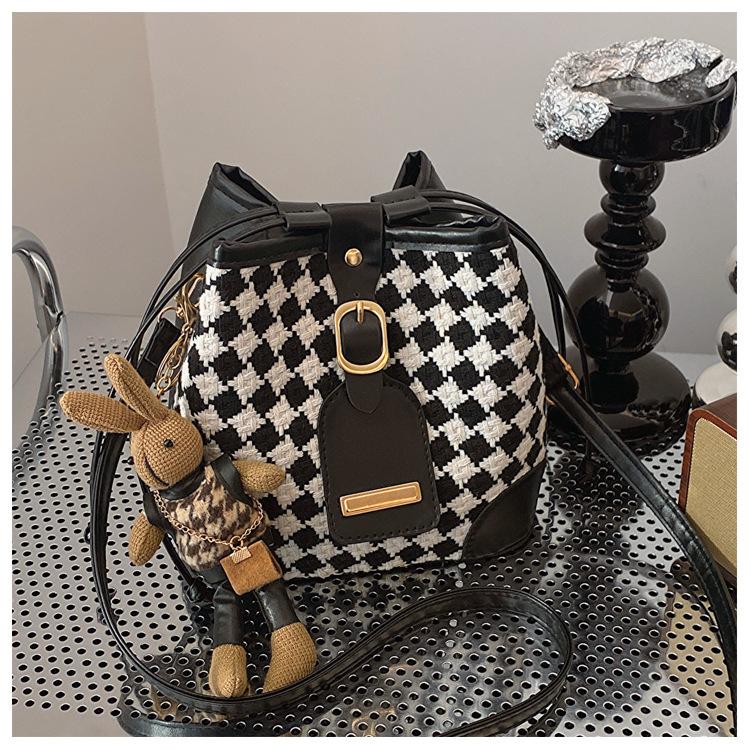 Женская сумка-ведро Niche Foreign Style Сумка через плечо Шерстяная клетчатая сумка-ведро Модная универсальная сумка-мессенджер