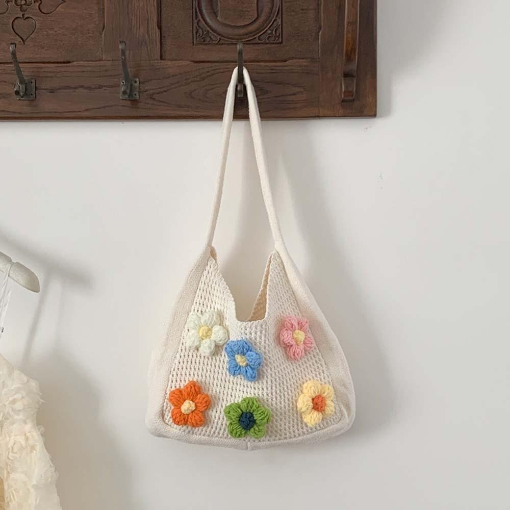Breathable Knitted Tote Bag Sweet Seaside Vacation Handbag Trendy Crochet Shoulder Bag  Female