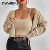 Women's Sweater Tops Sets Thick Soft Non-Wrinkled Halter Cardigan Suit