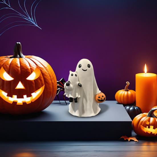 Статуэтка Привидения на Хэллоуин Миниатюрная Полимерная Фигурка Милый Забавный Мультяшный Дизайн Жуткая Статуэтка Украшение для Праздничной Вечеринки