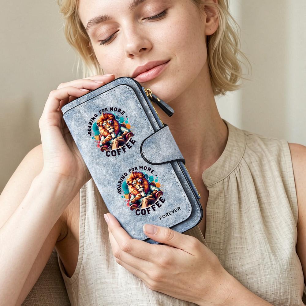 Lion Print Coffee Lover Fashion Long Wallet