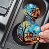 jijijing 2PCS Car Coasters, Oil Painting Print, Decorative Non-Slip Thermal Pads, Stain-Resistant Easy to Clean Cup Holders, for Home Kitchen