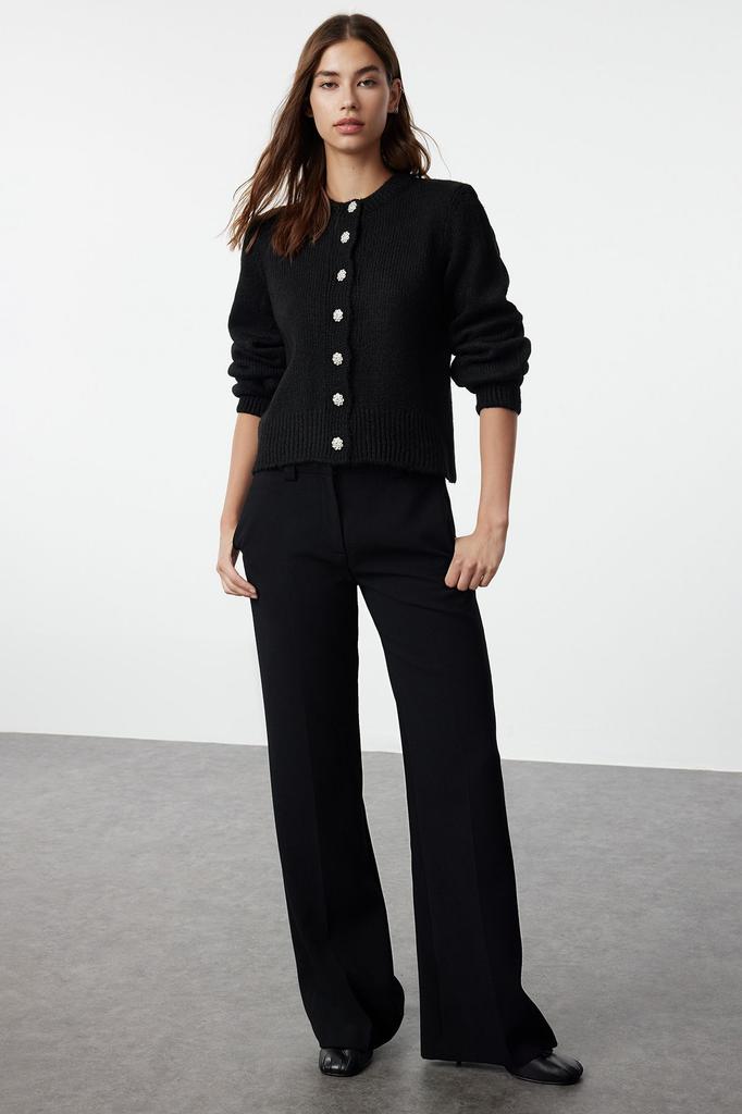 Women's Elegance Style Cardigan Stone Soft Textured Jewel Buttoned Jacket Look Knitwear Cardigan