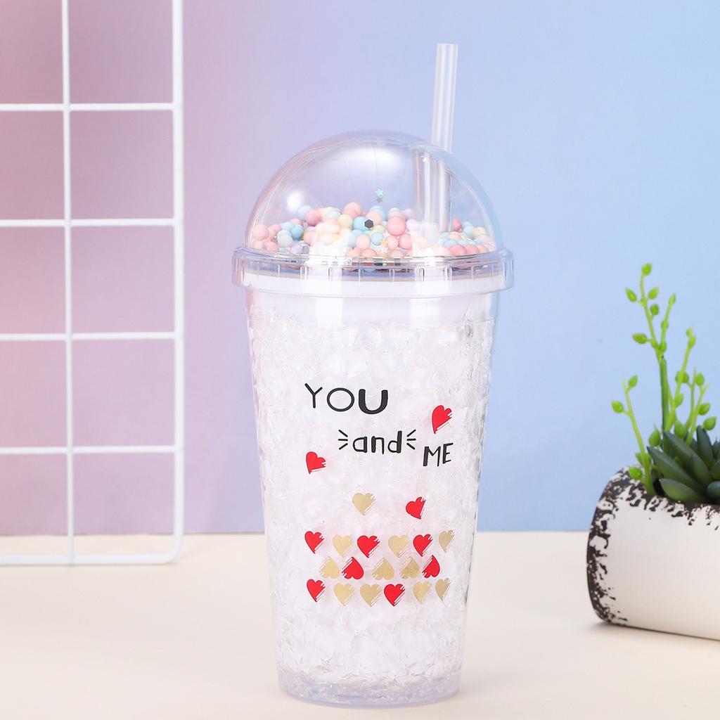 Water bottle summer snowflake starry sky plastic cup net red with lid with straw water cup creative high value outdoor broken ice cup