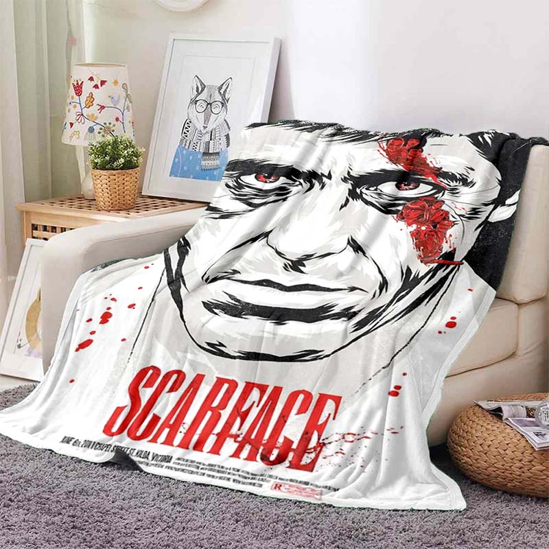 Scarface Classic Movie Print Flannel Blanket Soft Warm Throw For Sofa Bedroom Game Room Living Room Home Bedding Decor Gift