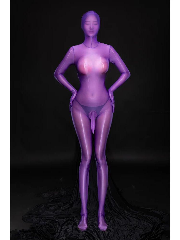 M XL Отдельные пальцы Синтетическое волокно Костюм-catsuit Боди-стокинг Чехол для пениса С капюшоном Зентаи Комбинезон Прозрачные леггинсы Трико leotard Слитное интимное белье
