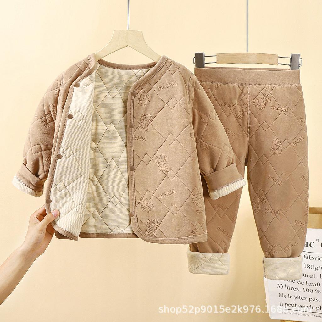 Детский артефакт школьной формы Осень-Зима Трехслойная стеганая хлопковая куртка для мальчиков с толстой велюровой подкладкой и хлопковая куртка для девочек