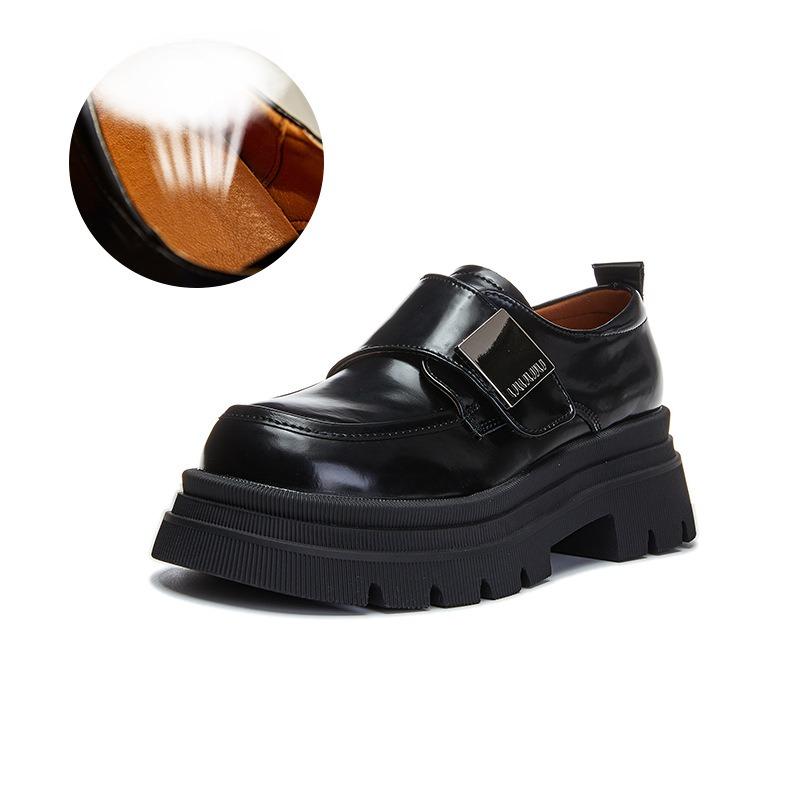 Натуральная кожа Лоферы женские в британском стиле на липучке одинарные туфли повседневные увеличивающие рост небольшие кожаные туфли
