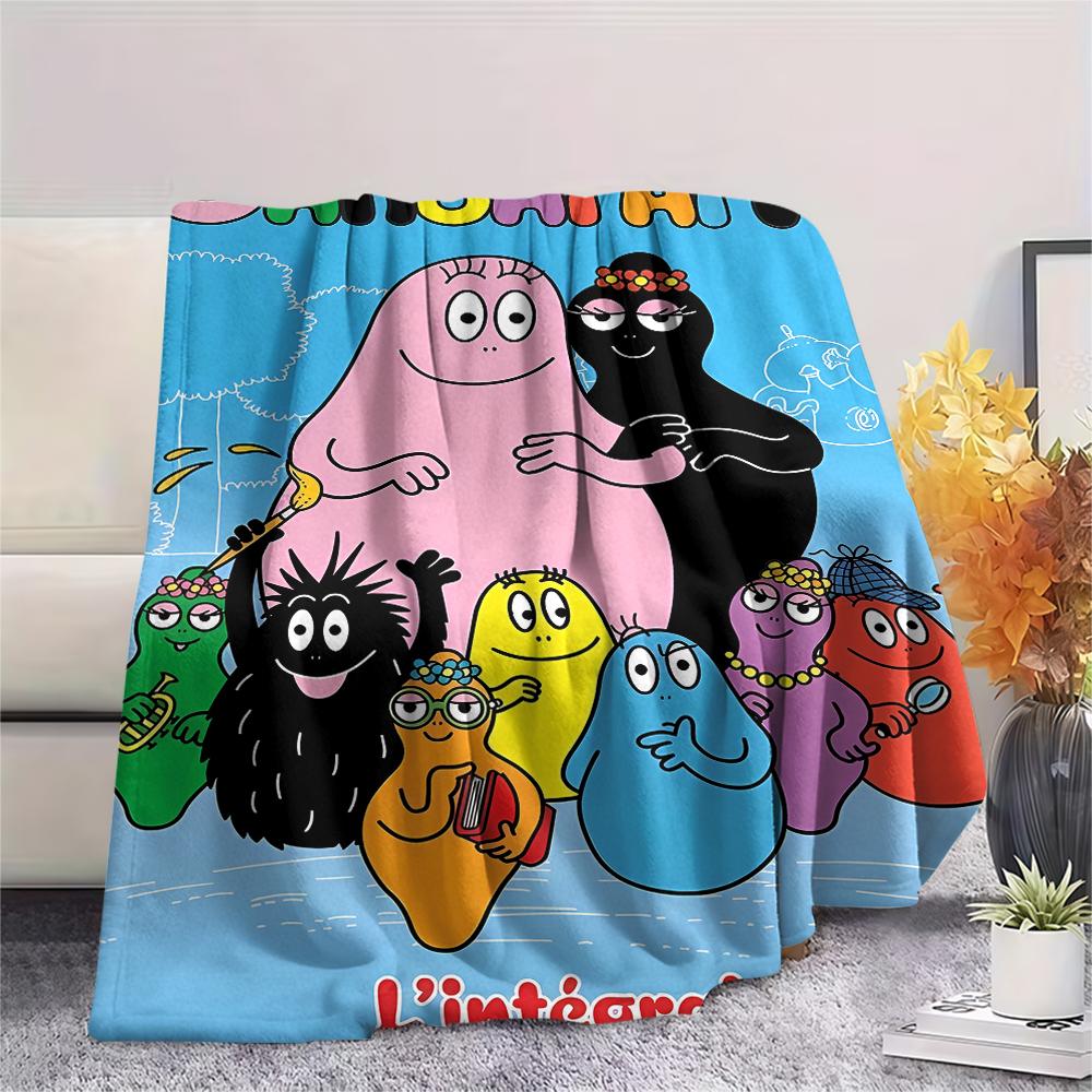 1Pc The Barbapapa family Print Flannel Blanket, High quality Comfortable for All Seasons, Home Decor, Warmth and Comfort, Perfect for Christmas Gifts