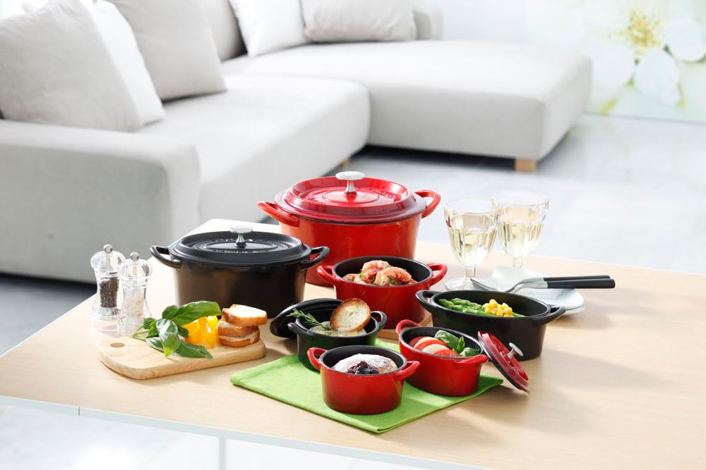 Горшок Ishigaki двуручный чугунный литой Bon Bonaire Cocotte Gas Fire IH Dual Use красный 22 см