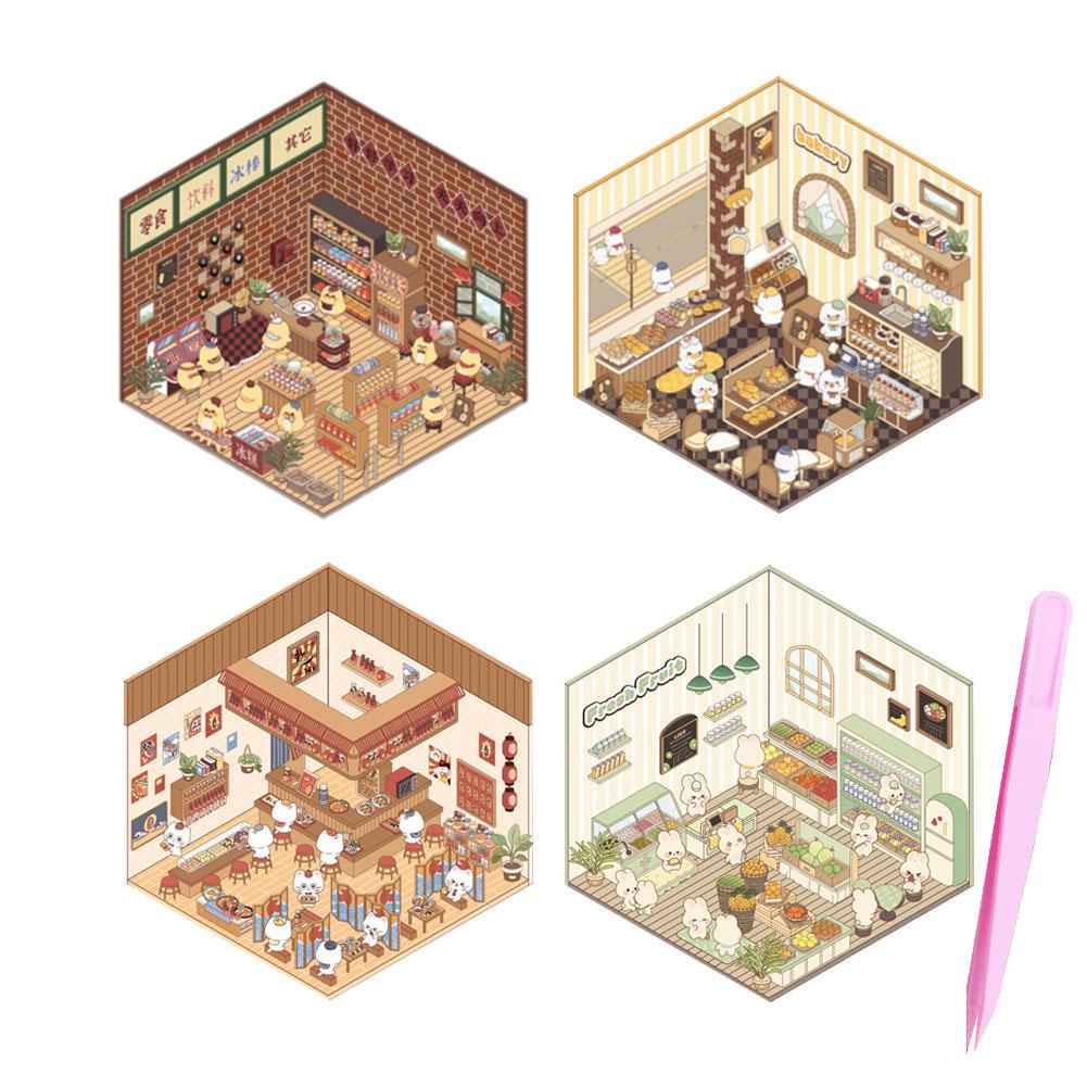 4 шт. DIY миниатюрная сцена 3D наклейка милая мультяшная сцена стереоскопические корейские наклейки стиль для X9G5