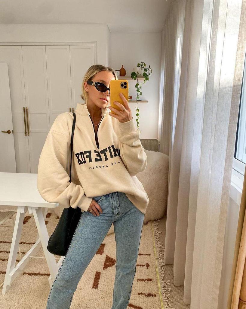 Свитшот с принтом и полумолнией 2023 года осень/зима — повседневный и универсальный, европейский и американский стиль