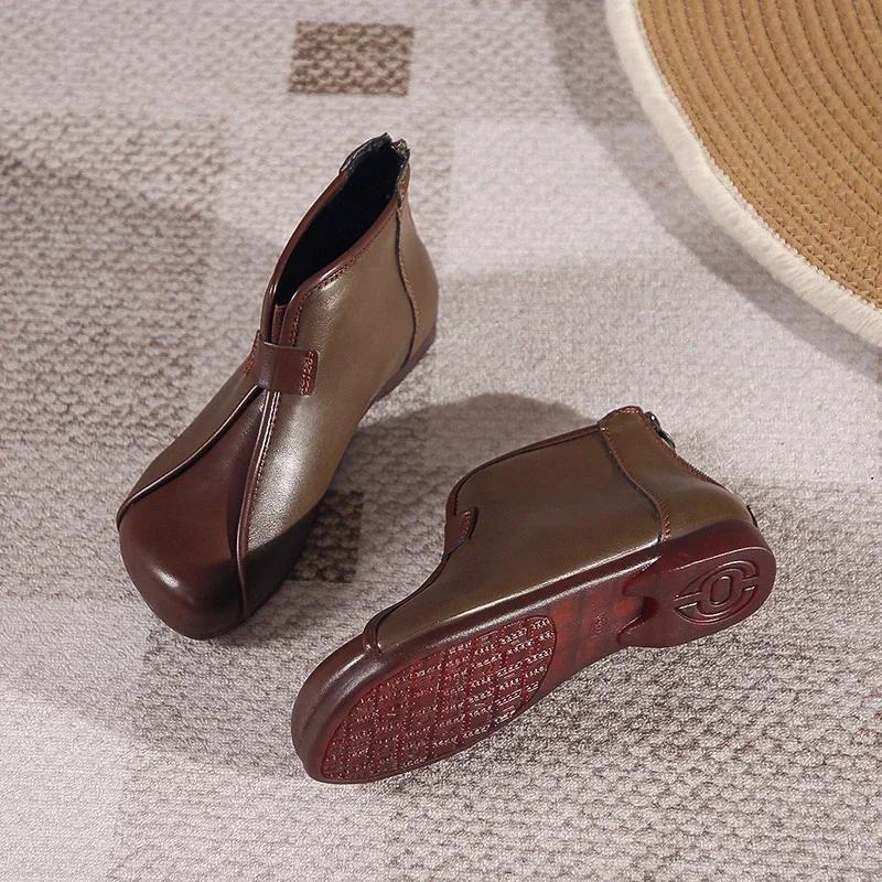 2024 Горячая Распродажа Новые Женские Короткие Кожаные Модные Зимние Ботильоны Толстая Подошва Ретро Высокие Каблуки Модные Ретро Кожаные Короткие Сапоги