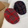 Retro Plaid Beret Cap Short Brim Cloth Painter Cap Curved Brimmed Hat British Forward Hat  School