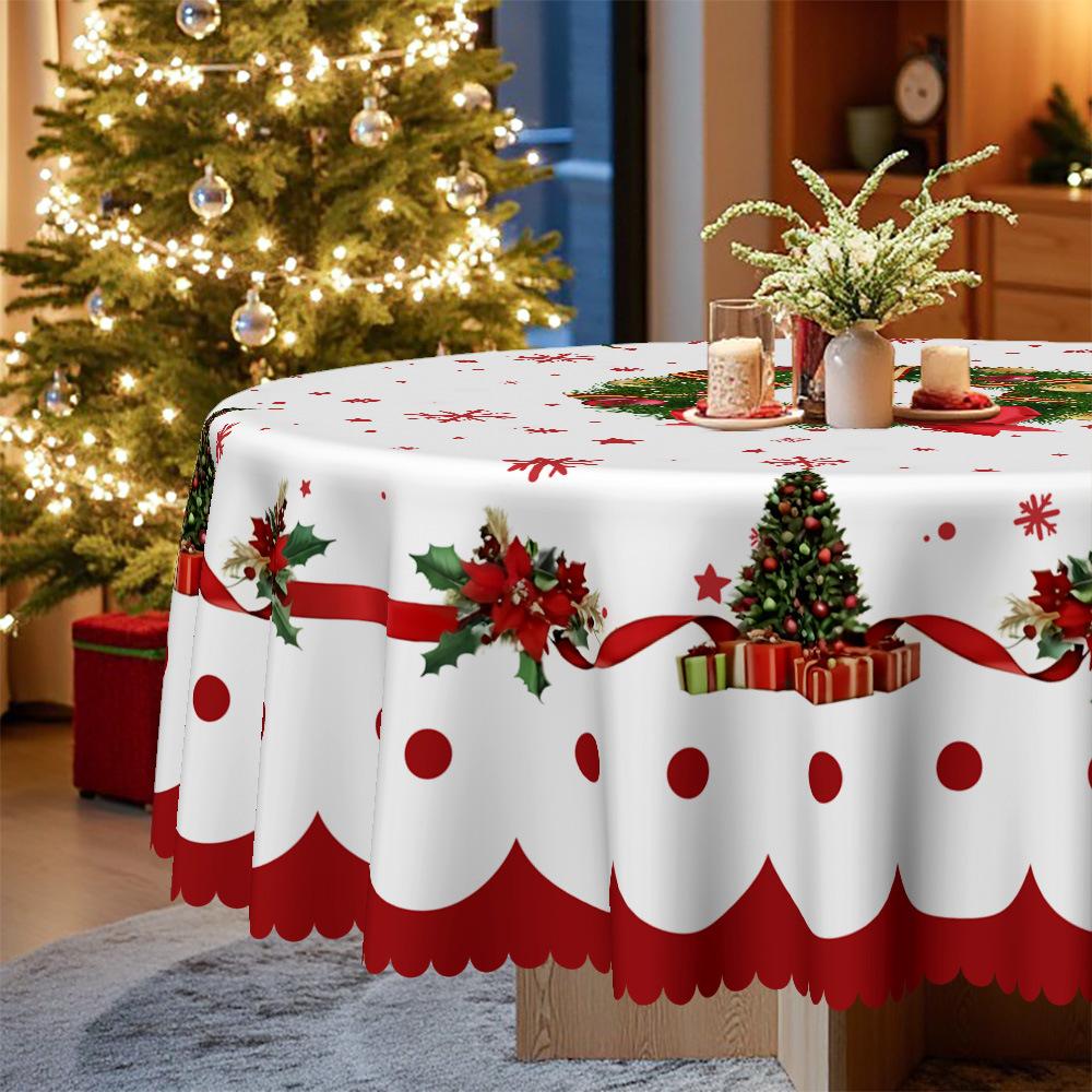 Christmas, Snowflake Christmas Tree Wreath, Red Tablecloth, Waterproof Leave-In, Home Hotel Holiday Decoration Tablecloth