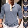 Мужская однотонная футболка Henley с длинным рукавом, повседневный пуловер, свободные топы, однотонная блузка