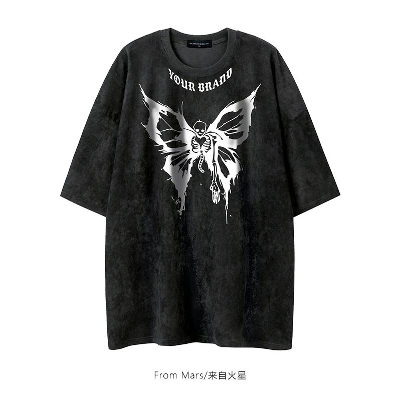 Мужская замшевая куртка с заниженными плечами, свободная, удобная, с коротким рукавом и принтом в виде модного бренда