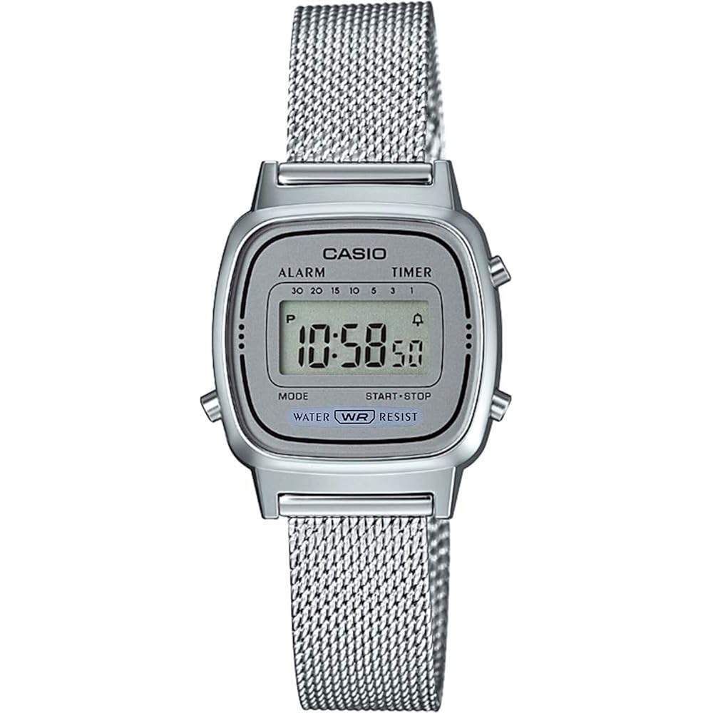 Casio Standard Women's Quartz Digital Watch Metal Mesh Silver Gray 28mm