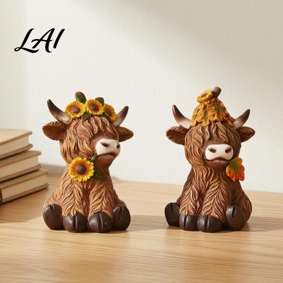 Unique Creative Gifts for Her Highland Cow Garden Statue Cute Resin Figurine Outdoor Indoor Autumn Home Decor Accents Table Desk Decor Gift