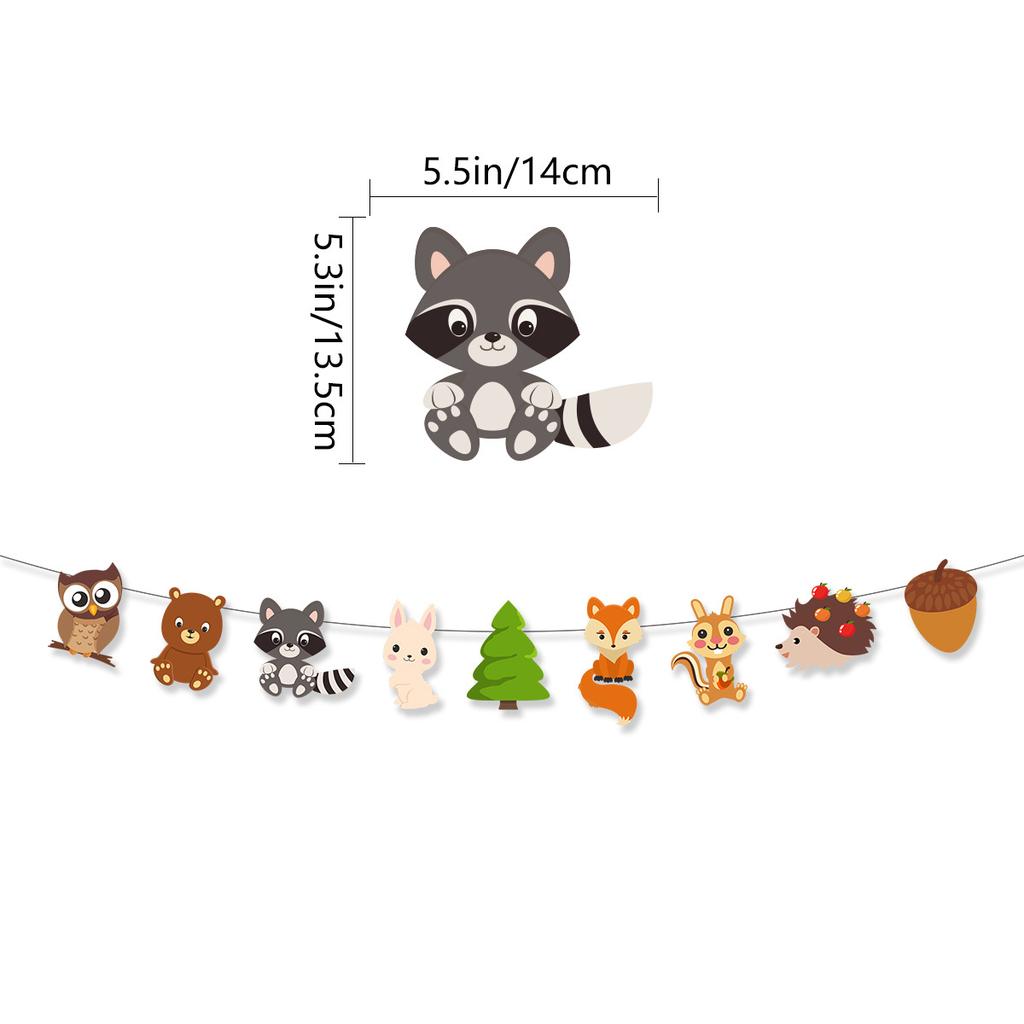 Mori Small Animal Birthday Flag Latte Flower Spiral Pendant Set Fox Hedgehog Birthday Banner