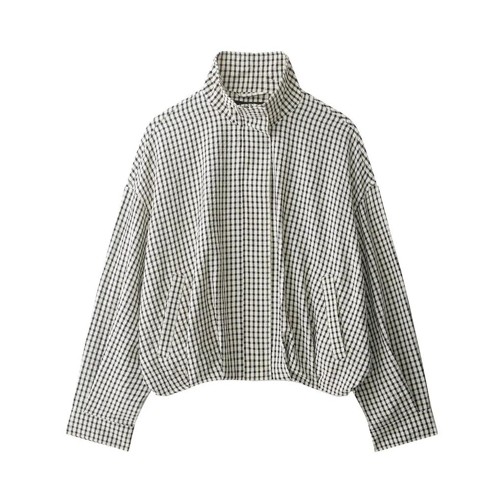 2026 spring new European and American cross-border women's clothing street fashion plaid bomber jacket w085 365649