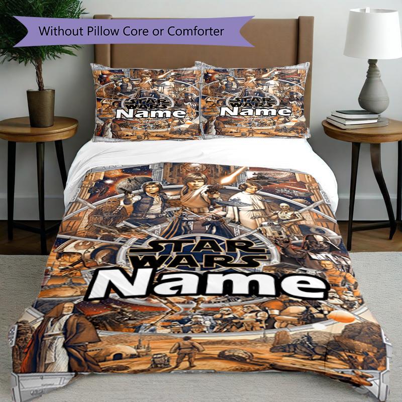 3pcs Duvet Cover Set (1*Duvet Cover + 2*Pillowcase, Without Core), Custom Name Star Wars Pattern Bedding Set, Home Bedroom Decor Gift