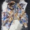 Blue Yellow 100% Mulberry Silk Scarf Shawl Printed Women New Summer Long Beach Shawl Luxury Ladies Neck Scarves Hijabs