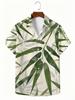 1pc Men'S Summer Short Sleeve Button-Up Shirt, Vintage Bamboo Rayon Rayon Leaf Print Lapel Short Sleeve Button-Up Shirt, Casual Vacation Style Top,