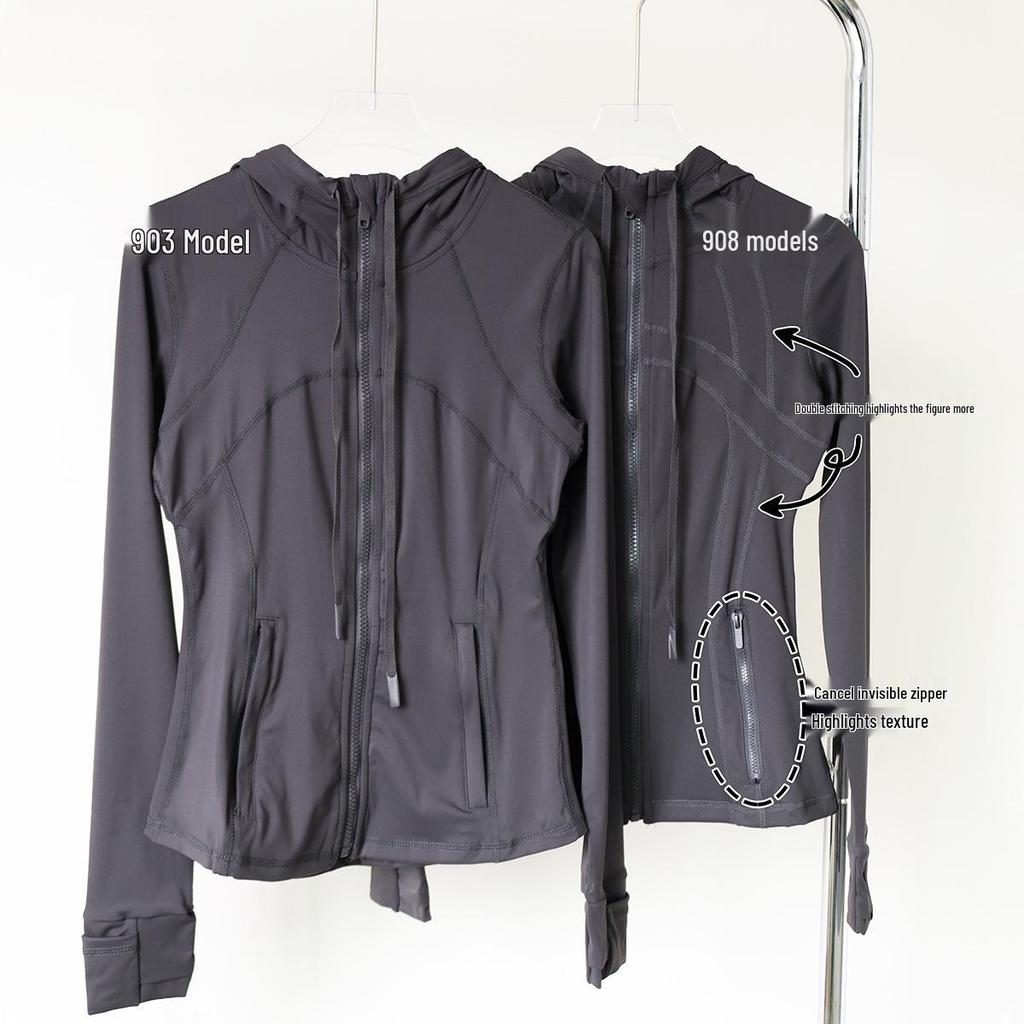 Женский высокоэластичный костюм для йоги с капюшоном: Весенне-осенний топ для бега и профессиональная спортивная куртка