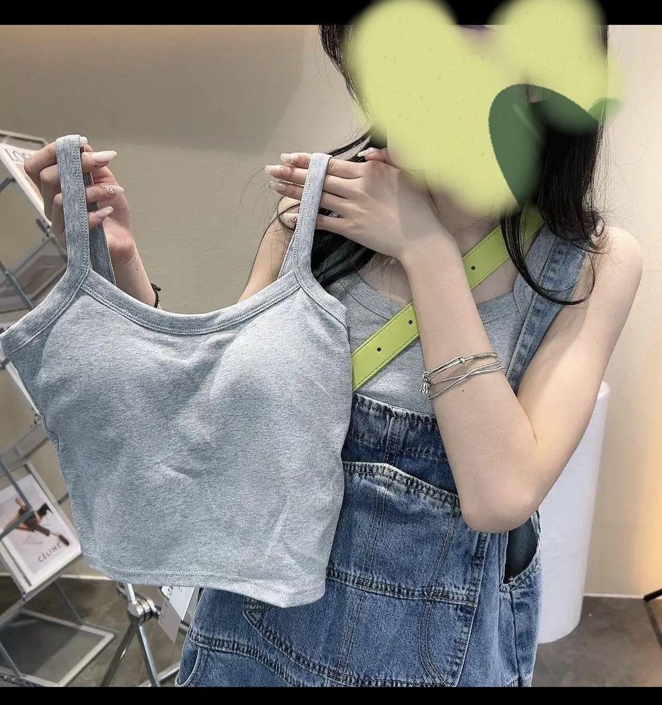 Женский топ-майка в корейском стиле с фиксированными чашками, спортивный топ-труба с защитой от обнажения (Wire-Free)