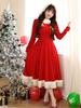 Shangki Santa Dress, Santa Claus Long Sleeve Dress with Hood, Red, Christmas Costume for Women, Party Wear, Cute Long Skirt (Size L, Red)