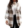 Осенне-зимнее пальто, плотное трикотажное свободное свободное пальто соответствующего цвета, свободное с капюшоном с открытой строчкой, теплое клетчатое пальто с принтом средней длины, эластичные манжеты, женское пальто