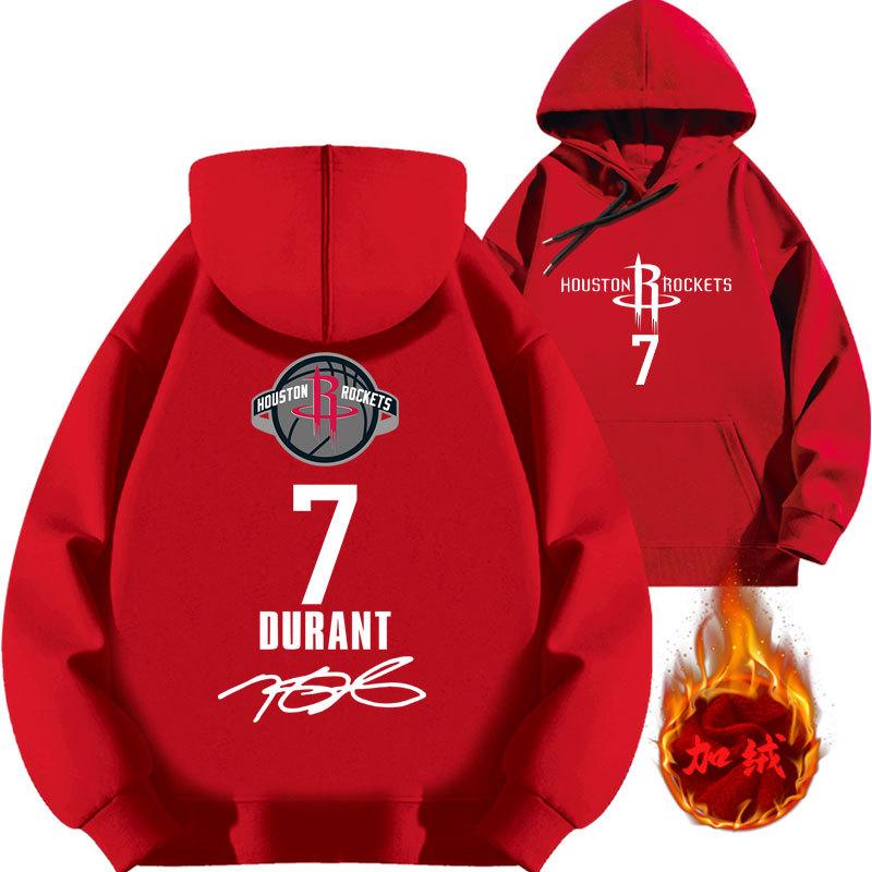 Kevin Durant No. 7 Rockets Printed Hooded Sweater Top Basketball Loose Fall and Winter Fleece Thickened Clothes