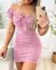 Summer Dress Sexy Package Buttocks Short Skirt of Cross Border Grid Print Dress