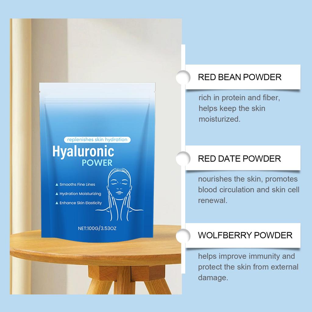 Увлажнение и смягчение кожи с помощью гиалуроновой пудры, растворимой в воде и увлажняющей, 100 г