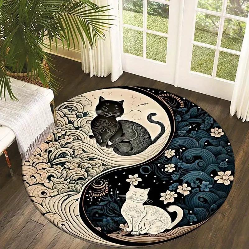 Yin and Yang Cat Round Carpet for Living Room Bedroom Decoration Non Slip Children's Room Crawling Floor Mat Popular Circle Rug