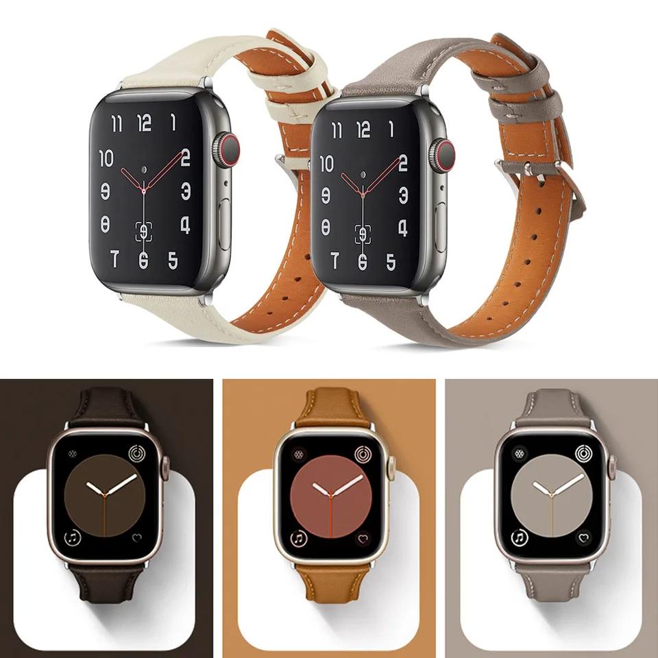 Slim Thin Genuine Leather Strap for apple Watch Series Small Waist Pin Buckle Universal Watch Strap