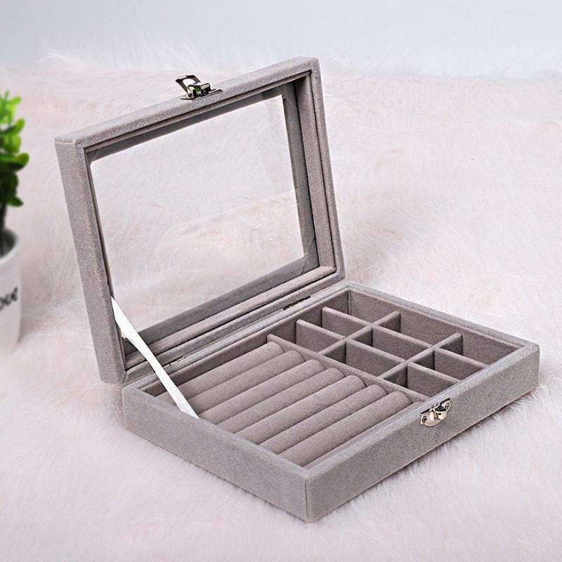 1&3-слойный бархатный ящик для хранения ювелирных изделий, портативный, для путешествий, сережек, ожерелий, прозрачная крышка, органайзер для ювелирных изделий для женщин