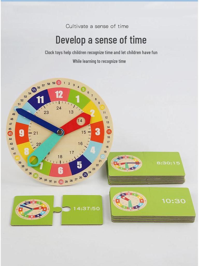 Interactive Children's Wooden Clock Teaching Aid - Time Concept & Digital Clock Cards Educational Toy
