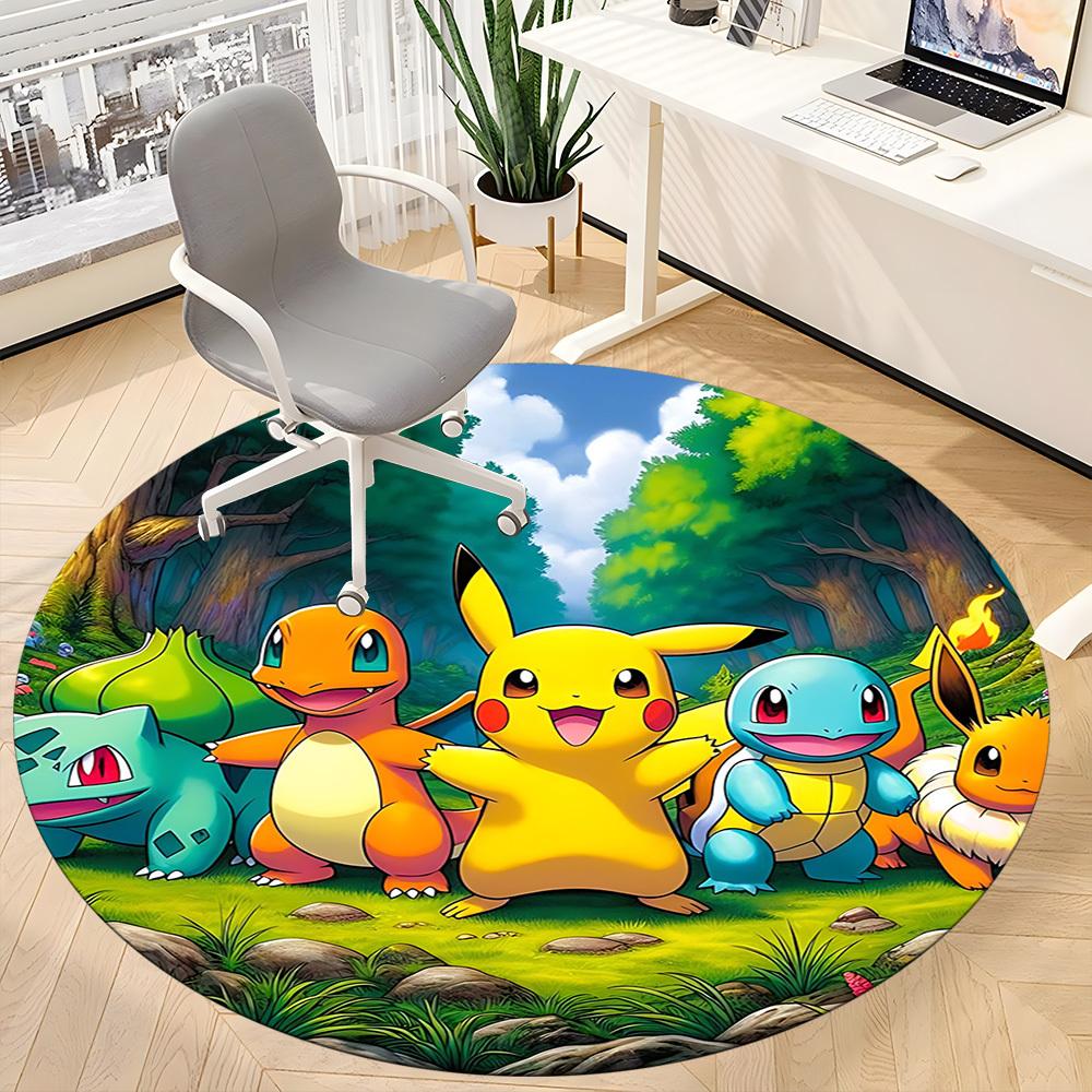 1 шт. Ковер-сиденье Pokemon Pikachu для офиса, нескользящий, мягкий и удобный, ковер для офиса, игр, легкий круглый коврик для пола yy251021044