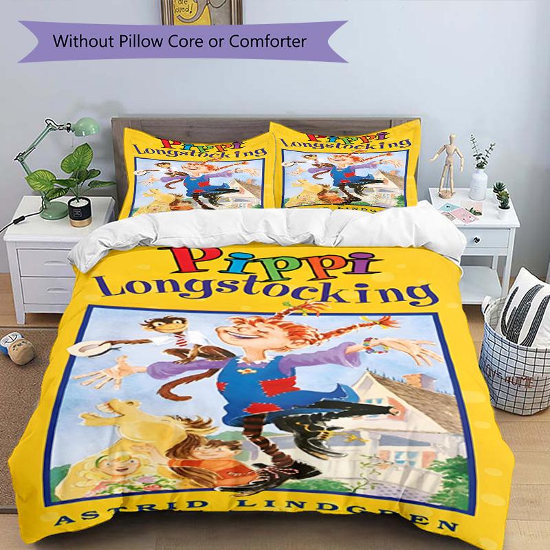 3pcs Duvet Cover Set (1*Duvet Cover + 2*Pillowcase, Without Core), Pippi Longstocking Print Bedding Set, Bedroom Decor, All‑Season, Birthday Gift