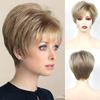 Ombre Blonde Wigs for Women Synthetic Hair Short Wig with Bangs for Mother Daily Wear Natural Hairstyles Mommy Wig Casual Style