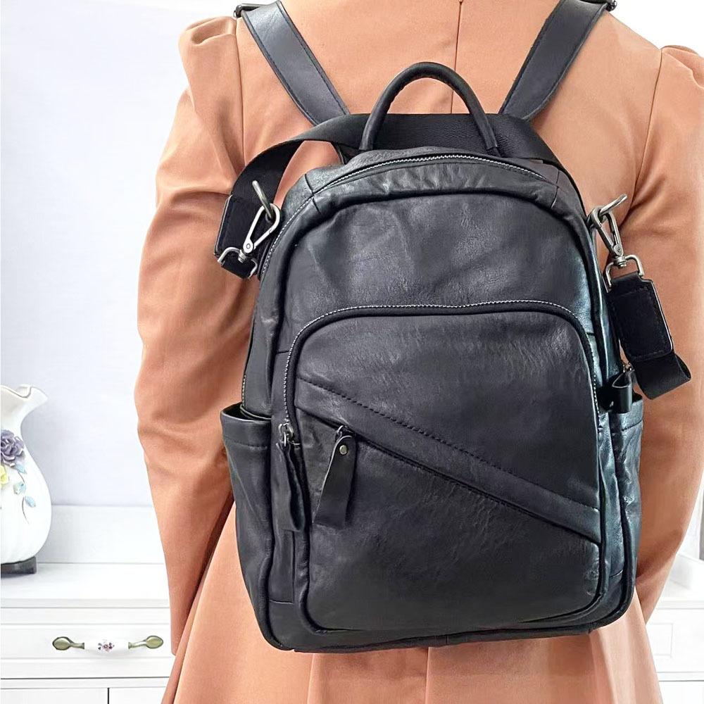 Кожаный рюкзак женский дорожный универсальный рюкзак черный модная женская сумка бутик