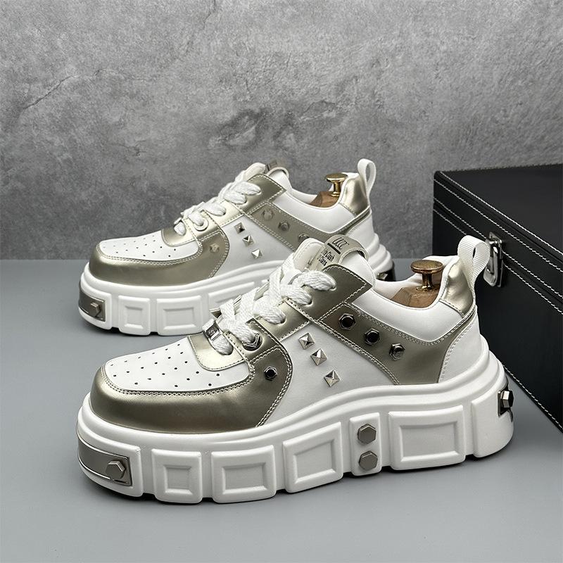 Модная мужская обувь, однотонные кеды на толстой подошве, увеличивающие рост, повседневная обувь для скейтборда, нишевый дизайн, модные мужские туфли с заклепками, Zapatos Hombre