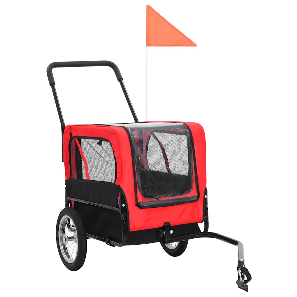2 in 1 Dog Bicycle Trailer and Stroller Red and Black