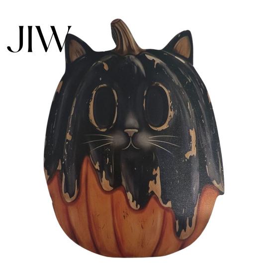 Premium Solid Wood Art Halloween Wooden Ornaments, Distressed Pumpkin/Cat Decorations, Desktop & Wall Durable Tabletop Decors for Autumn Harvest
