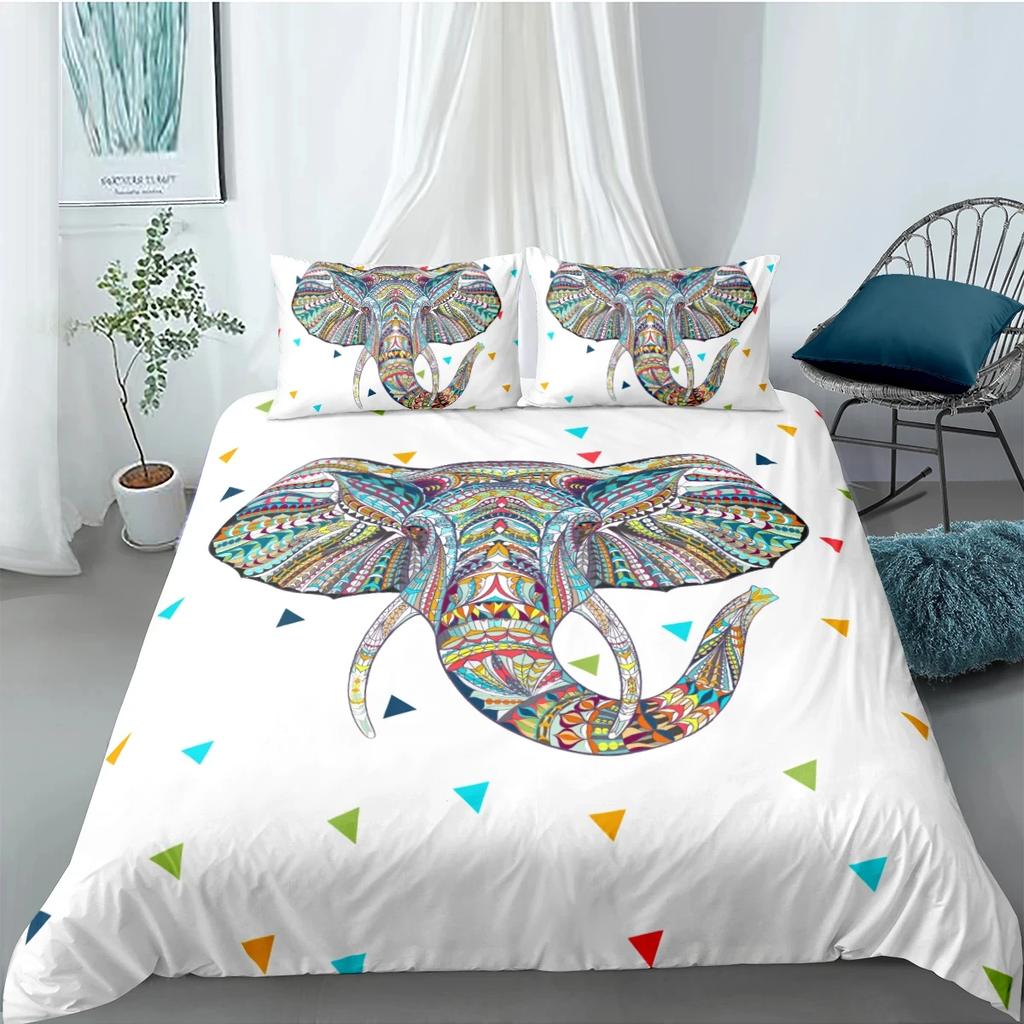 3D Printed Elephant Bedding Set For Boys Adults Teens Ganesha Duvet Cover Set Queen Size Polyester Bohemian Style Luxury