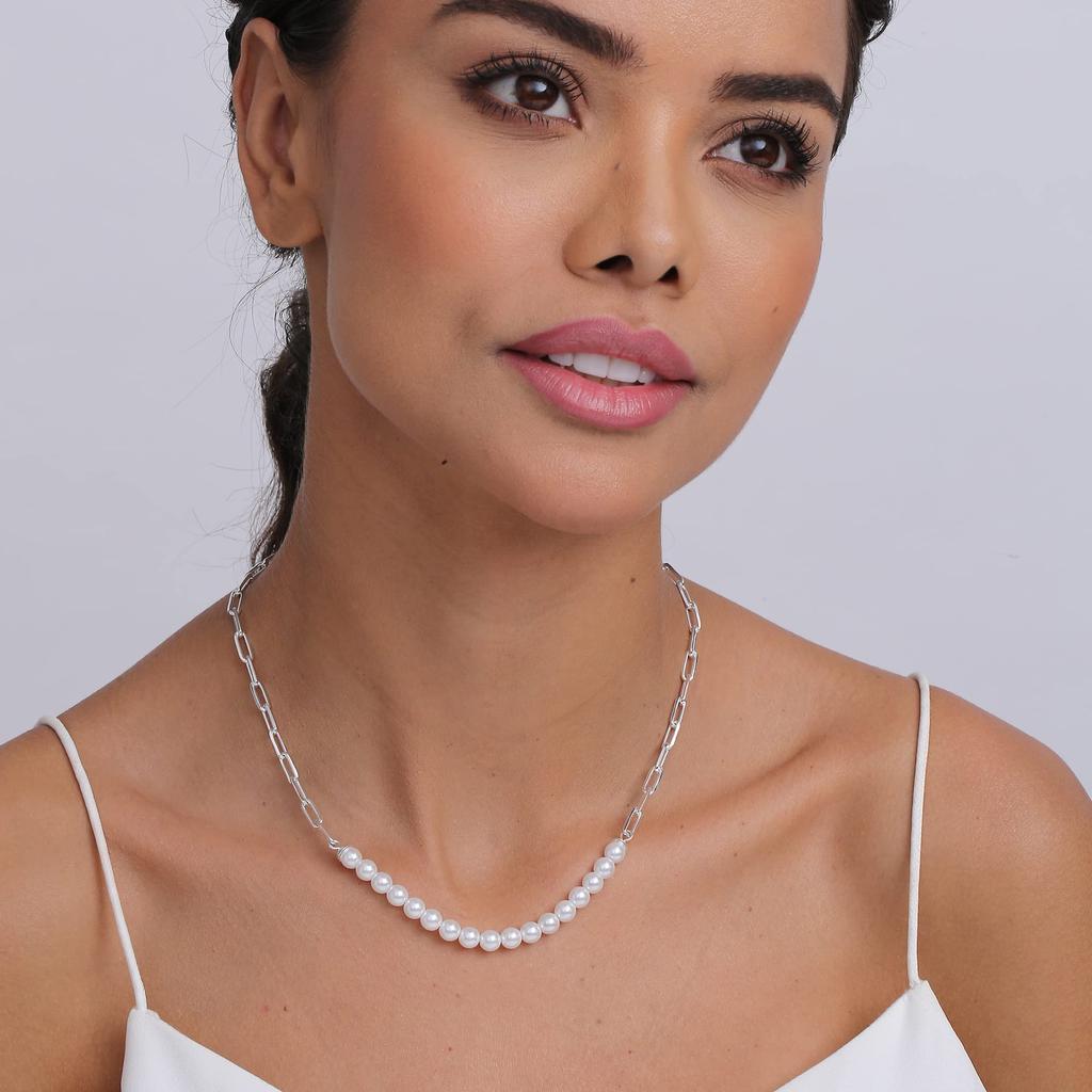 LeCalla Женское жемчужное ожерелье из стерлингового серебра 925 пробы с зажимом для бумаги и жемчугом