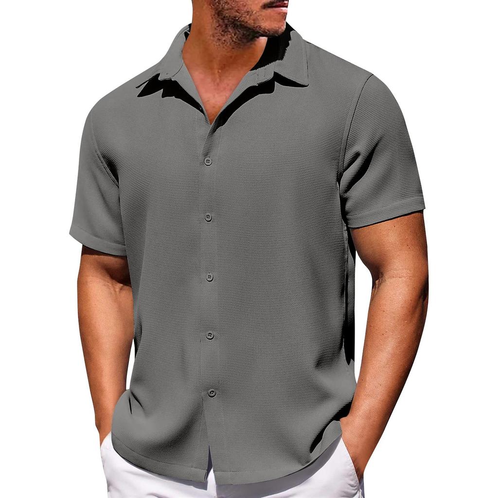 Мужские однотонные рубашки с короткими рукавами на пуговицах. Мужские повседневные модные рубашки с короткими рукавами.